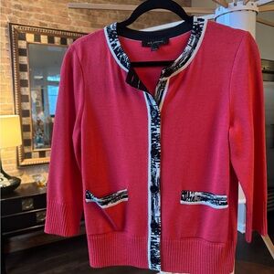St. John Red Cardigan with Black and White Trim